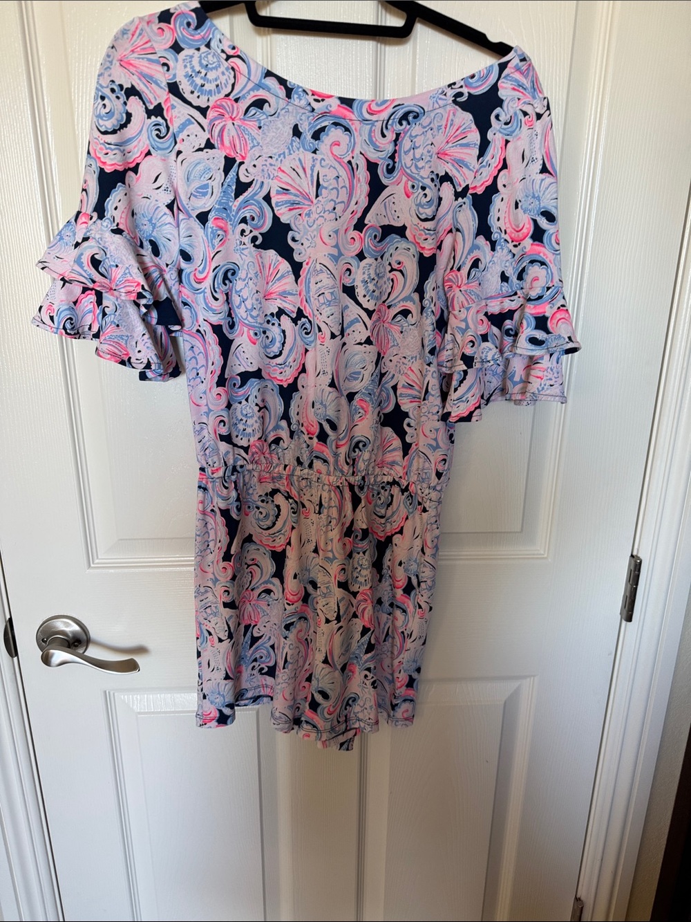 Lilly Pulitzer Pink and Navy Paisley Ruffle-Sleeve Tunic size xs
